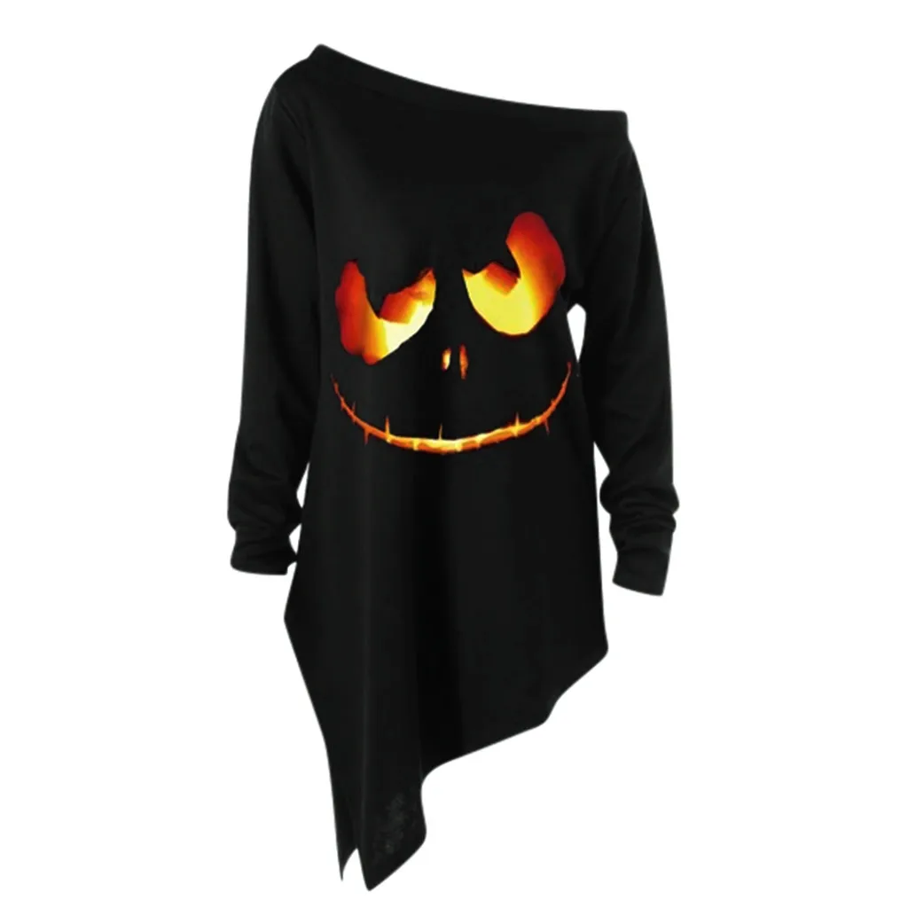 Размер Pus S 3XL на Хэллоуин смешная готический принт рубашка женская косой воротник
