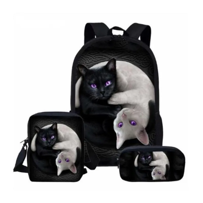 3 шт./компл. школьный рюкзак для детей 16 дюймов готический Moon Phase черный с принтом