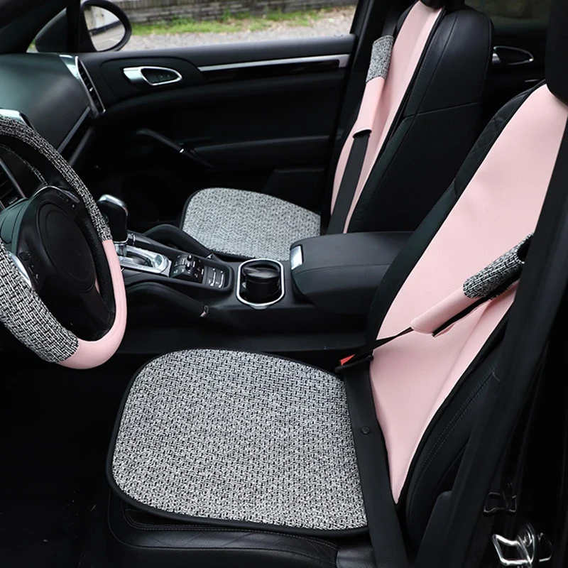 

1PC Fashion Car Seat Belt Cover, Leather, Cotton, Linen Splicing Car Seat Belt Cover-black/pink 26*7cm Car Interior Accessories