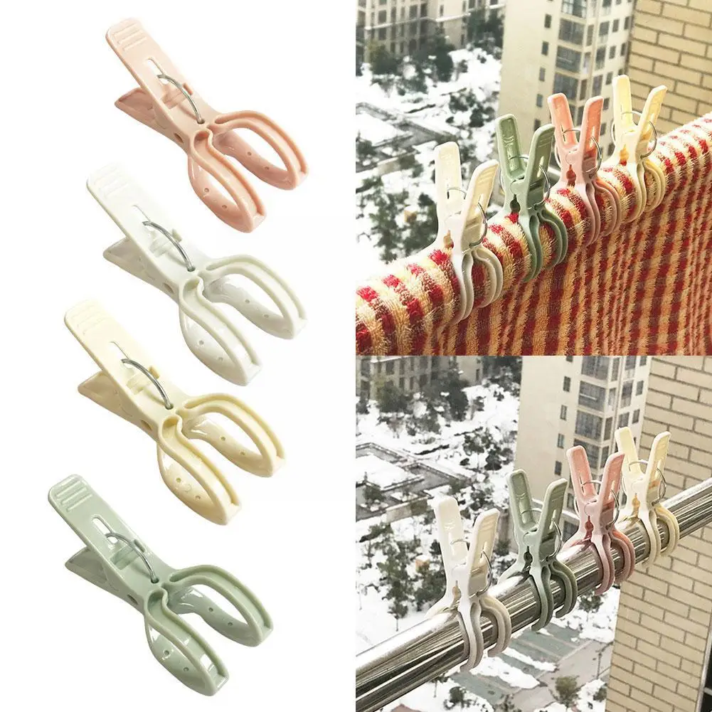 

4 Clothespins Color Plastic Household Towels Clothespins Windproof Clips Cloth Drying Towel Large Hangers U2Z7