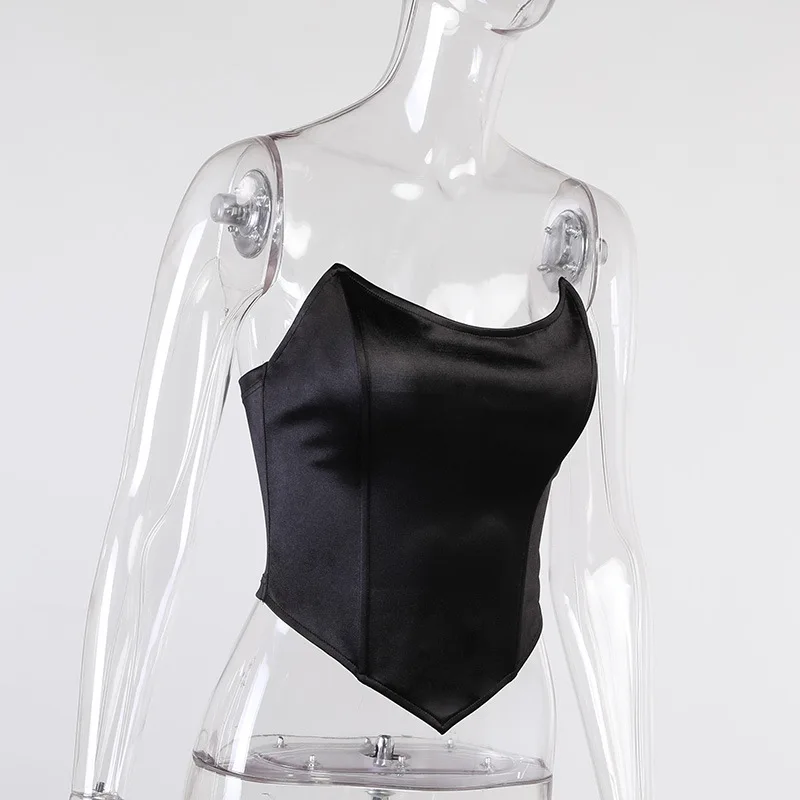 

Satin Women's Tube Top Corset 2021 Summer New Slim Halter Crop Tops Women Bar Solid Sexy Stitching Waist Wrap Chest Clubwear