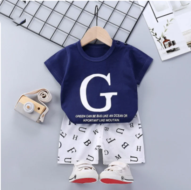 

Factory wholesale new 2021 children's short-sleeved suit pure cotton Korean casual fashion comfortable children's T-shirt shorts