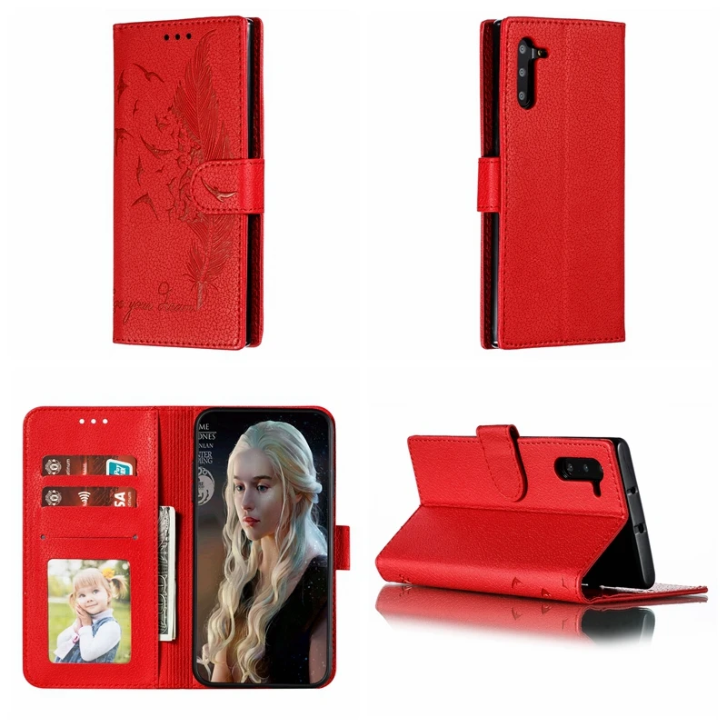 Кожаный чехол-кошелек для samsung Note 10 Pro S10E S10 Plus A70 A50 A30 A20 A10 перо птица Leechee роскошный
