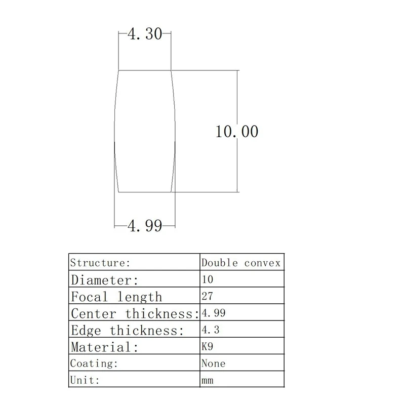 Оптическая линза K9 стеклянная оптическое стекло двойная выпуклая диаметр 10 мм