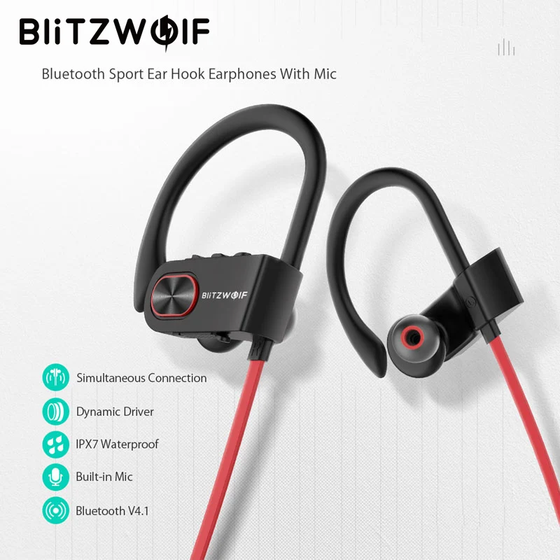 Blitzwolf спортивные bluetooth наушники с микрофоном IPX7 водонепроницаемые беспроводные