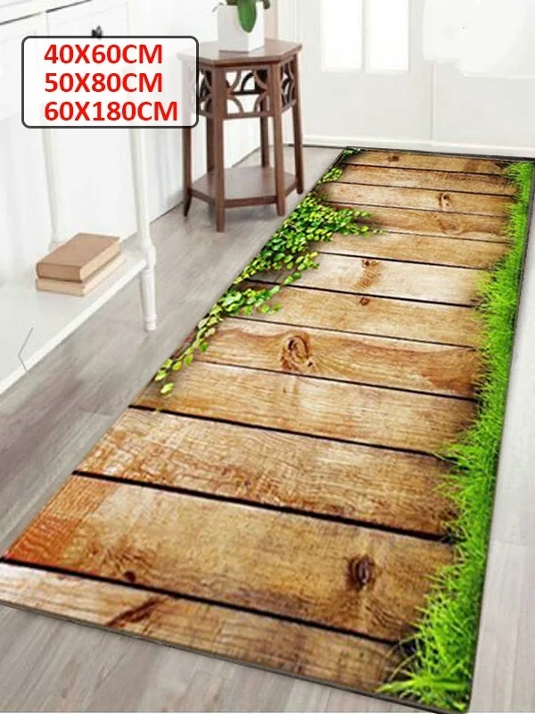 

WUJIE 24x71'' 3D Wood Pattern Floor Rugs for Living Room Non-Slip Striped Doormat Washable Bedroom Bathroom Mat Home Decor