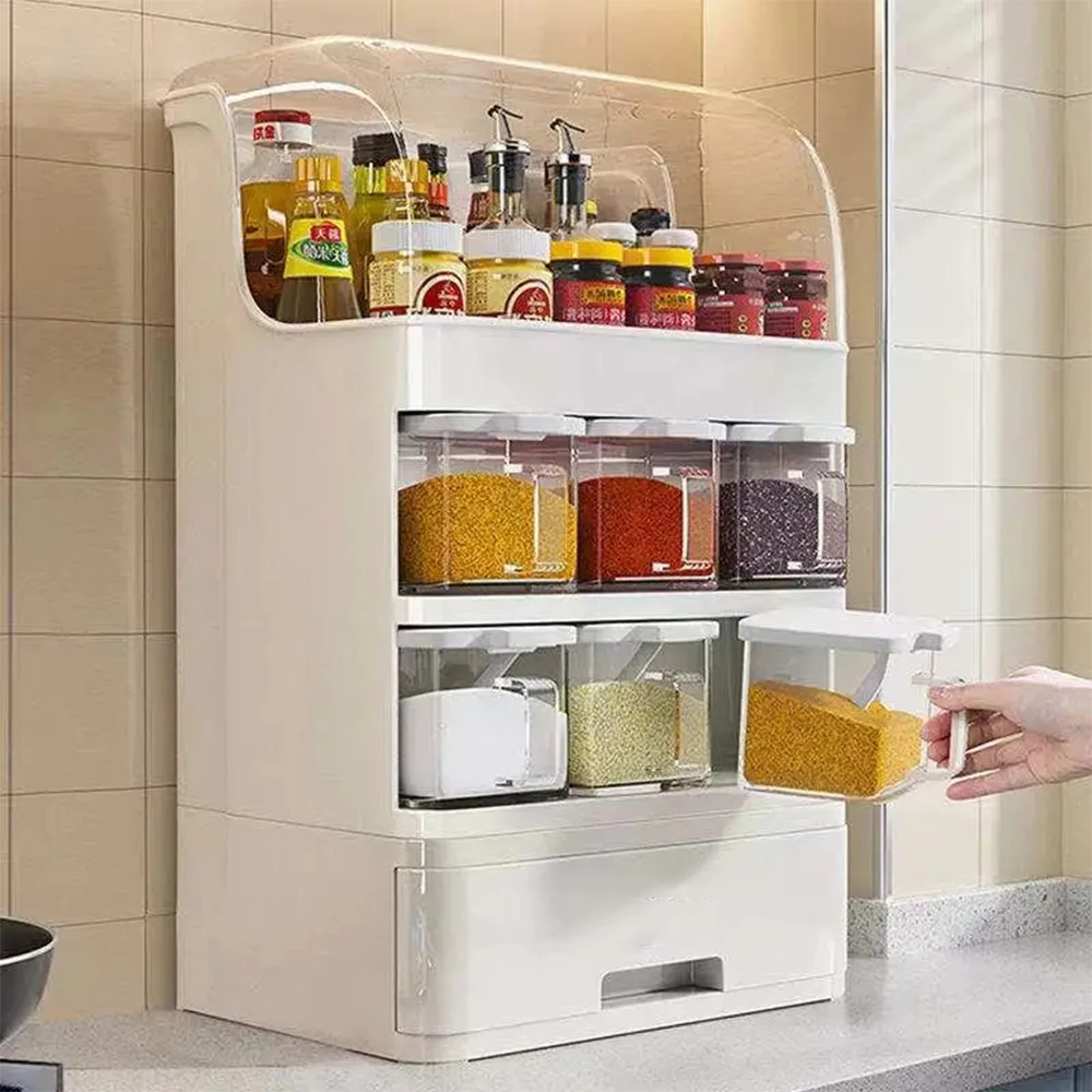 

Kitchen dust-proof Spice Rack Condiment Box Household Multifunctional Spice Storage Cabinet With lid Combo Set