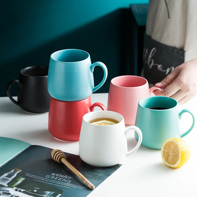 

Pure color frosted ceramic cup 380CC coffee milk cup with handle creative tea cup