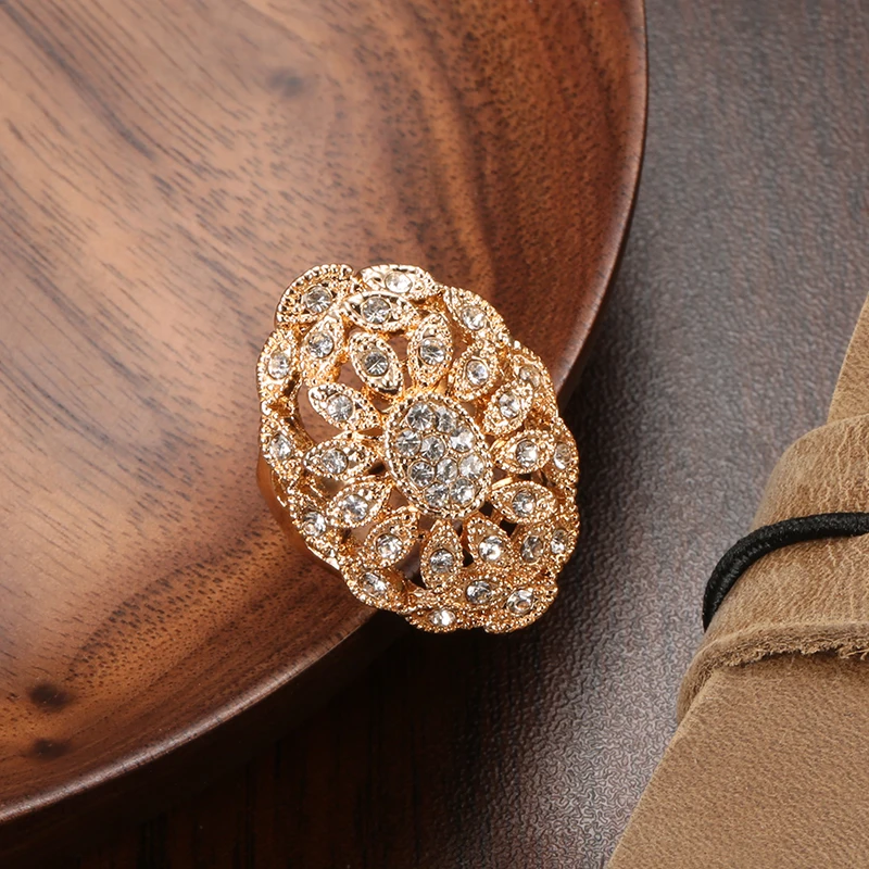 Женское кольцо в богемном стиле Kinel золотистое с кристаллами и цветами мозаичные