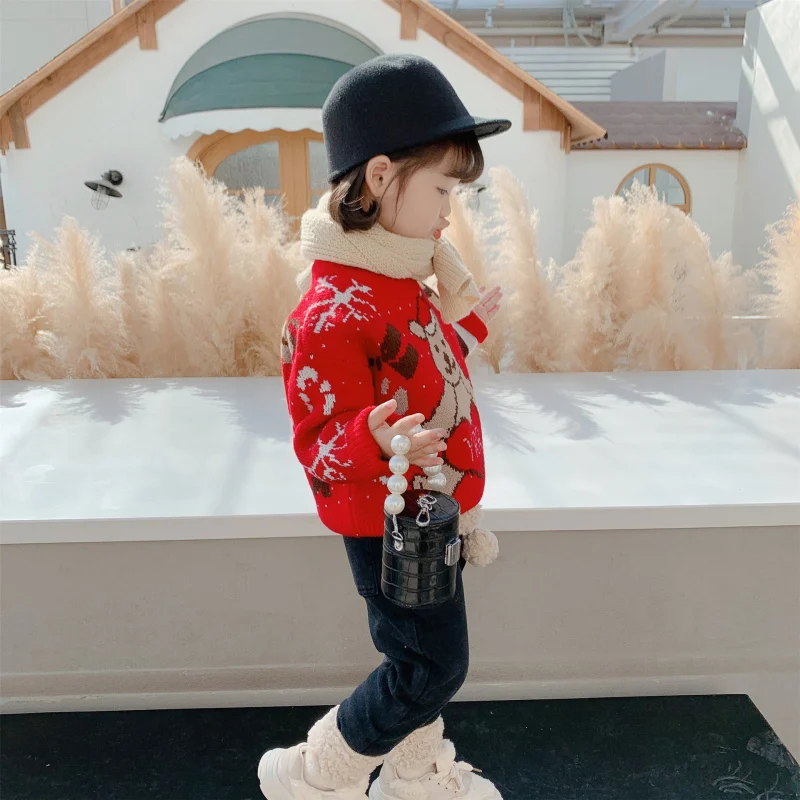 

Girls Sweater Baby's Coat Outwear 2021 Elegant Thicken Warm Winter Autumn Knitting Scoop Jacket Long Sleeve Children's Clothing