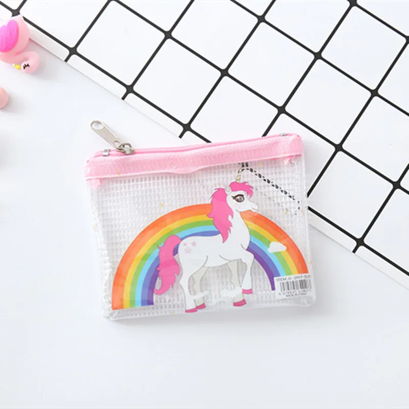 

1pc Cute Cartoon Korea Printed Coin Purse Unicorn Teddy Crystal Transparent Jelly Rabinbow Storage Bag Food Sealed Bags