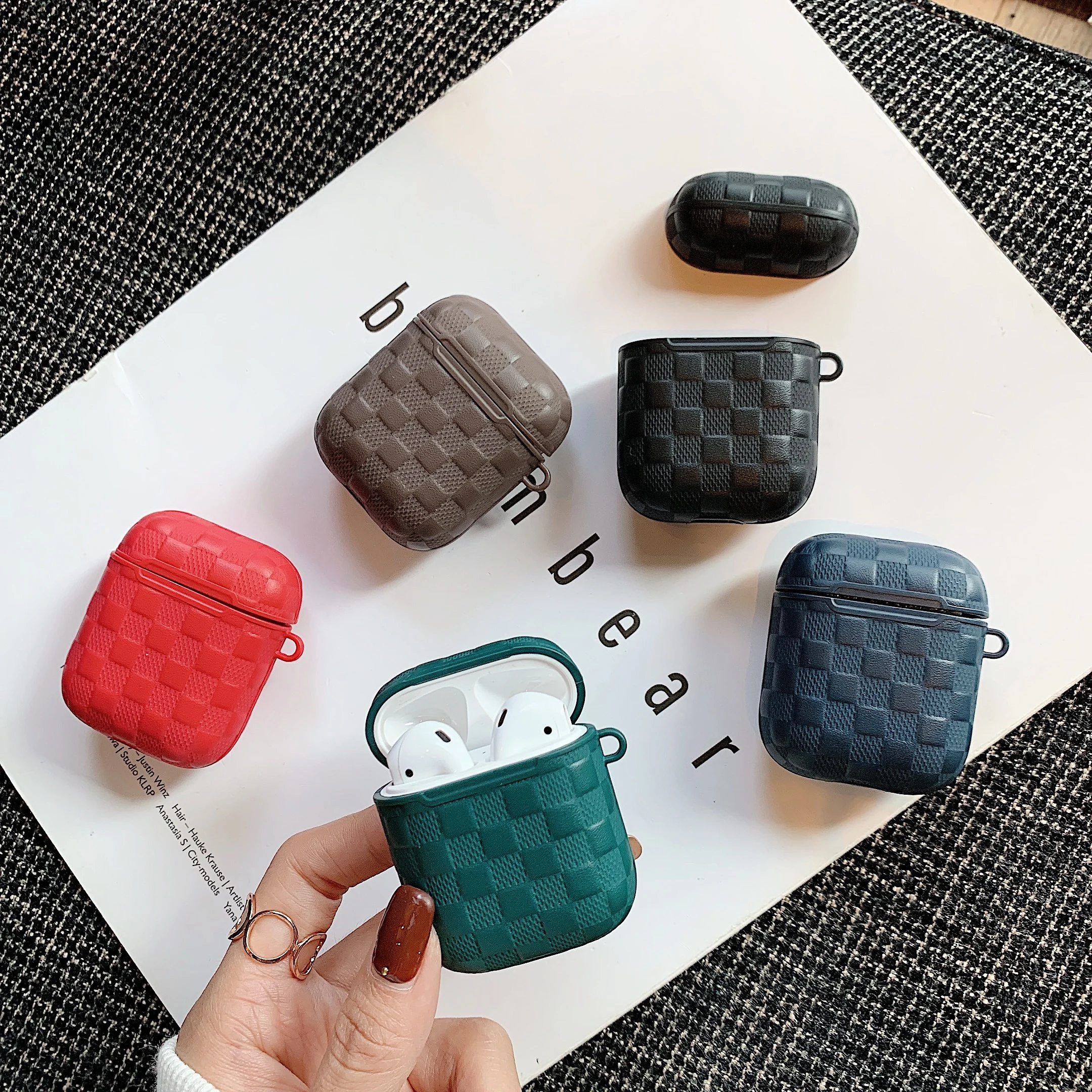 ТПУ чехол для Airpods модный темно зеленый тонкий мягкий защитный наушников