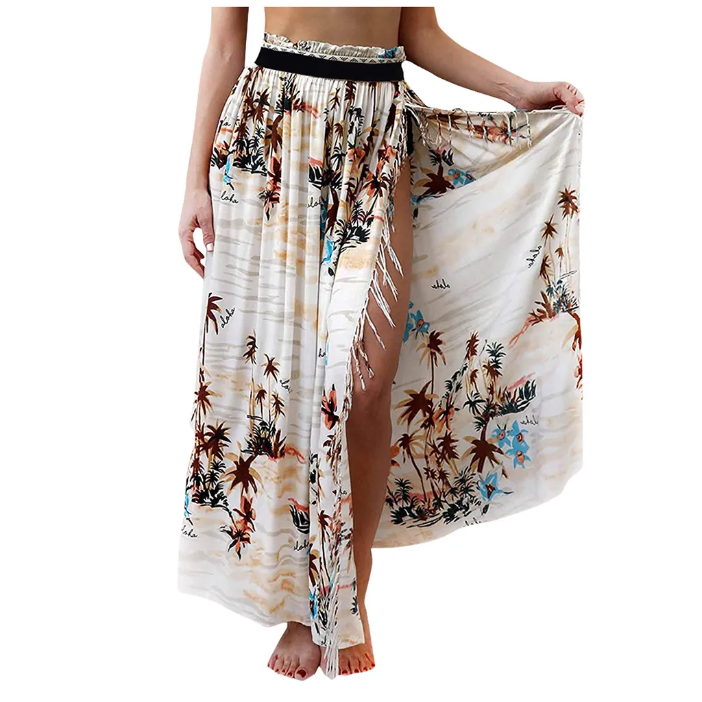 Длинная юбка с высокой талией в стиле бохо Женская макси разрезом женская