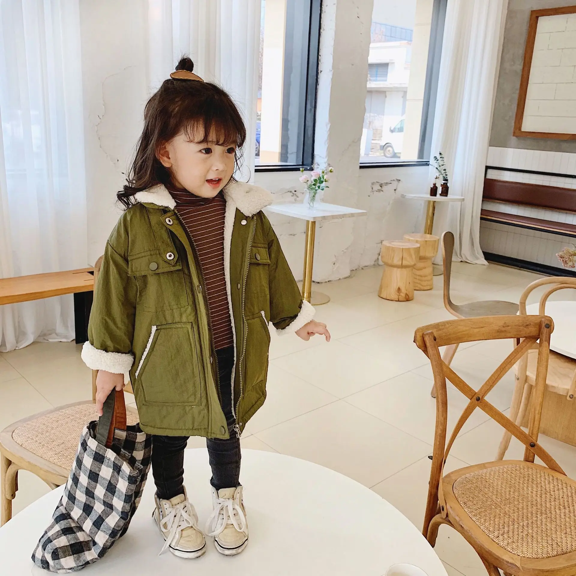 Зеленое/бежевое новое зимнее пальто для маленьких девочек и мальчиков 2019 теплые
