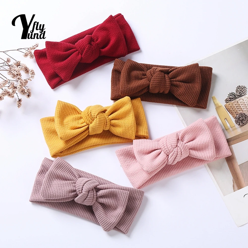 

Yundfly 1 PCS Infant High Elastic Soft Cotton Hairband Solid Color Striped Knotted Baby Headband Bows Headwear Photography Props