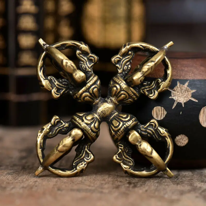 Тибет буддизм ручной старый Ваджра Дордже Медь крест кулон 10*10 см | Дом и сад