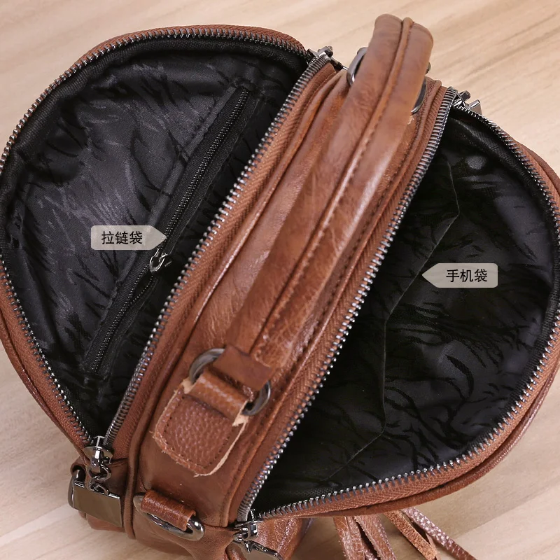 Women Genuine Cowhide Leather Tote Handbag Shoulder Crossbody Bags Soft 3 Carry Ways Tassles Small Bag Retro | Багаж и сумки
