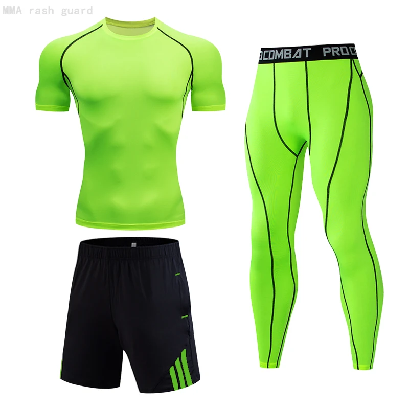 

Man Sportswear Tracksuit Set 3-piec Running Top Compression leggings Gym Clothes Man Quick dry Full Suit Sports set Slim Joggers