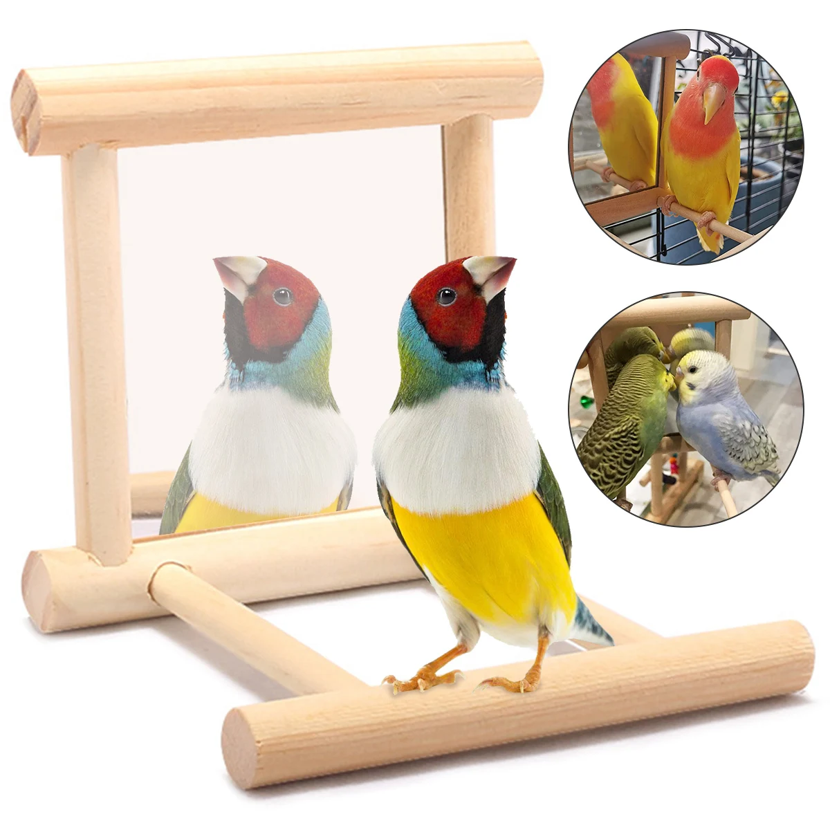 

Bird Mirror Wooden Bird Swing Parrot Cage Toys Swing Exercise Climbing Hanging Play with Mirror for Birds Cockatoo