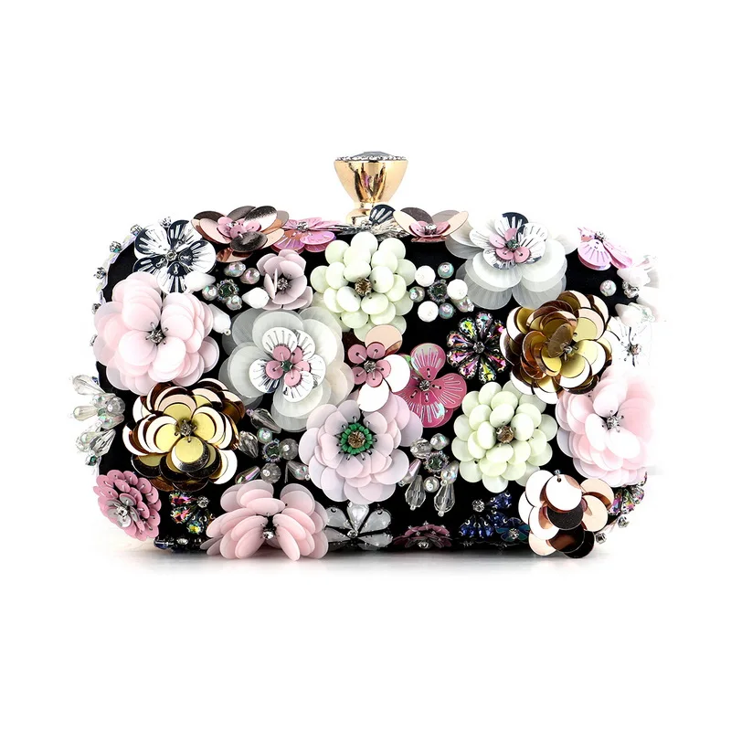 

New Women Evening Bags Flower Small Diamonds Plastic Metal Wedding Bridal Handbags Beaded Party Day Clutches