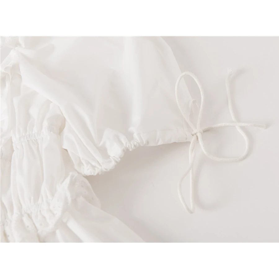 

2021 French Summer Retro pleated bubble sleeve lace up square collar princess Fluffy dress with Ruffles short skirt women dress