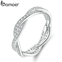 bamoer 3 style braided pave leaves my princess queen crown silver color ring twist of fate stackable ring pa7222