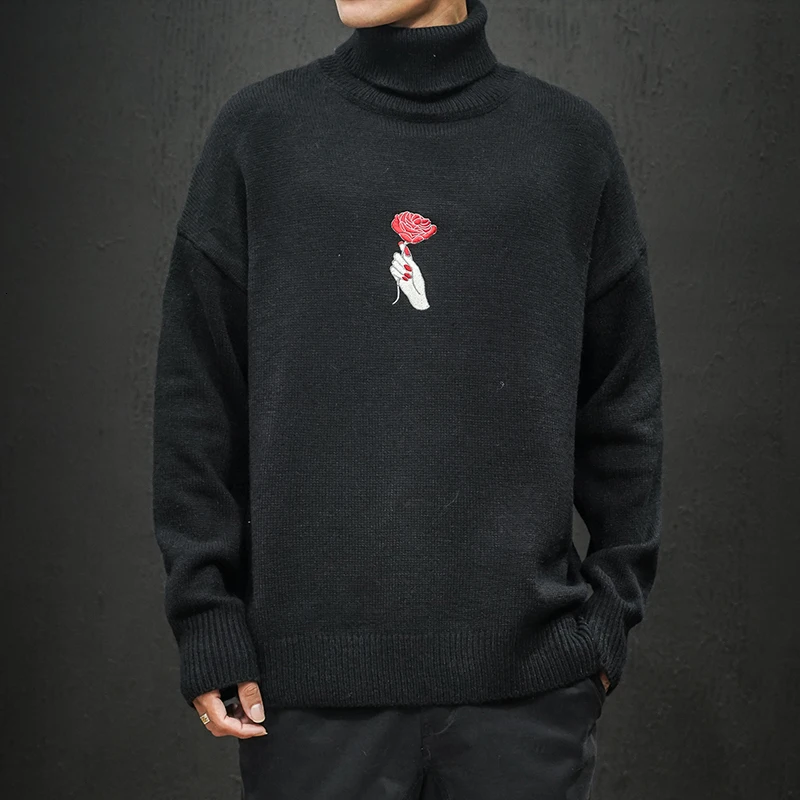 YUECHE осень-зима мужской новый узор с вышивкой свободный свитер высоким воротом