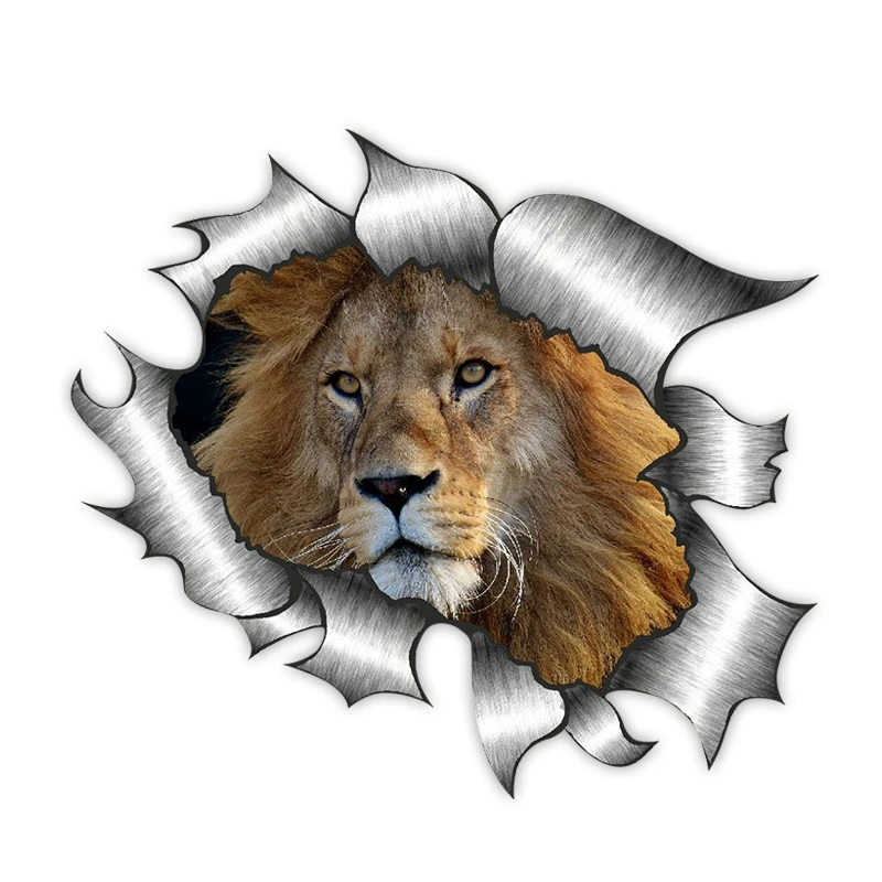 

Animals Decal Ripped Torn Metal Design with Lion Motif External Vinyl Car Sticker for Windows Bumper 13cm*13cm