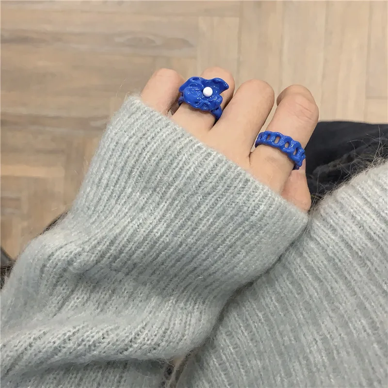 AOMU Корея панк стиль ручная работа эмаль синяя мгновенной проявки Macaroon кольцо