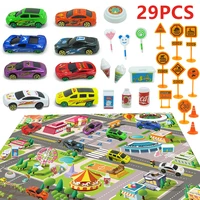 29pcs kids toy vehicle alloy mini racing car with activity play mat assorted race model car city life parking lot with game pad