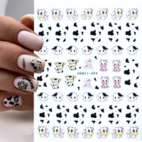 1pcs cow print 3d nails sticker black white mix spots animal new year designer nail slider for nails manicure diy nail art decor