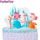 Голубой цвет, топпер для торта, осьминог, морская лошадка, краб, рыба, торт, топперы для детского праздника, Акула, тематическая вечевечерние НКА в честь Дня Рождения