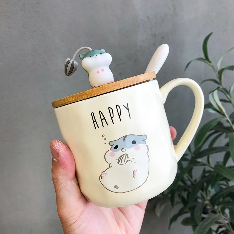 

400ML Coreano Creativo Semplice Criceto Tazza Mug Tazza Del Fumetto Sveglio Cucchiaio con Coperchio Paio di Personalita mugs