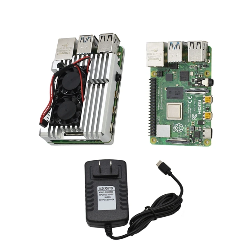 Для Raspberry Pi 4 Модель B 2G RAM DIY Kit с Чехол охлаждающий двойной вентилятор 5V 3A адаптер