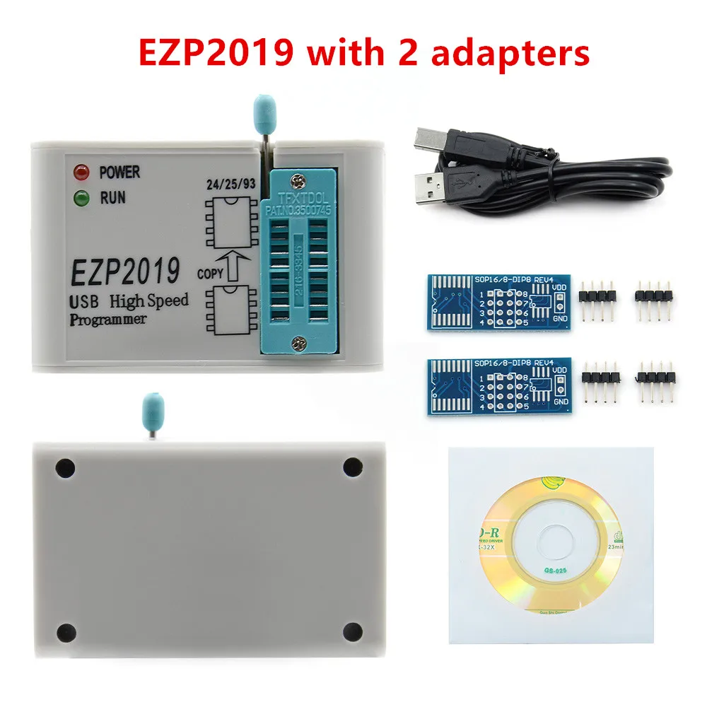 EZP2019 with 2 adapt Новейший EZP2019 высокоскоростной USB SPI программатор+ 5 адаптеров Поддержка 24 25 93 EEPROM 25 флэш-чип биос - Цвет: EZP2019 with 2 adapt