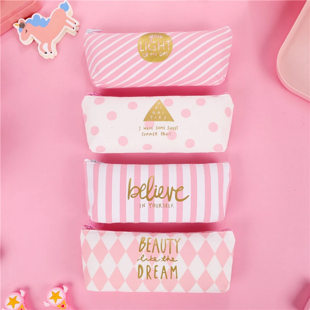Милый Розовый школьный чехол для карандашей тканевый кожаный пенал школьная