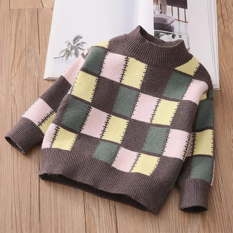 

Детская зимняя одежда, Новое поступление, Детский свитер для мальчиков в шотландскую клетку, плотный теплый вязаный свитер для мальчиков, д...