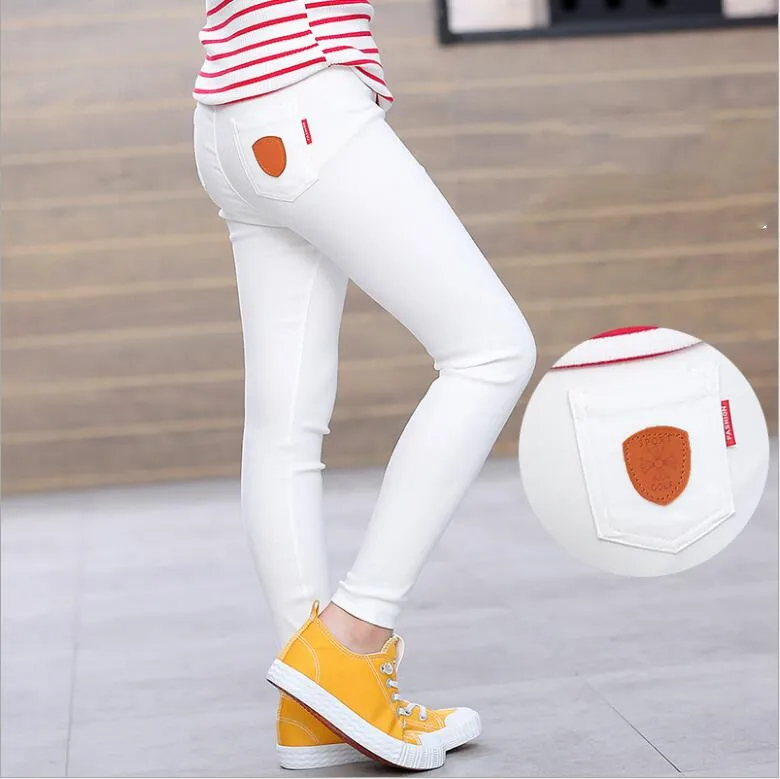 Белые и черные леггинсы для девочек осень 2019 модные повседневные обтягивающие