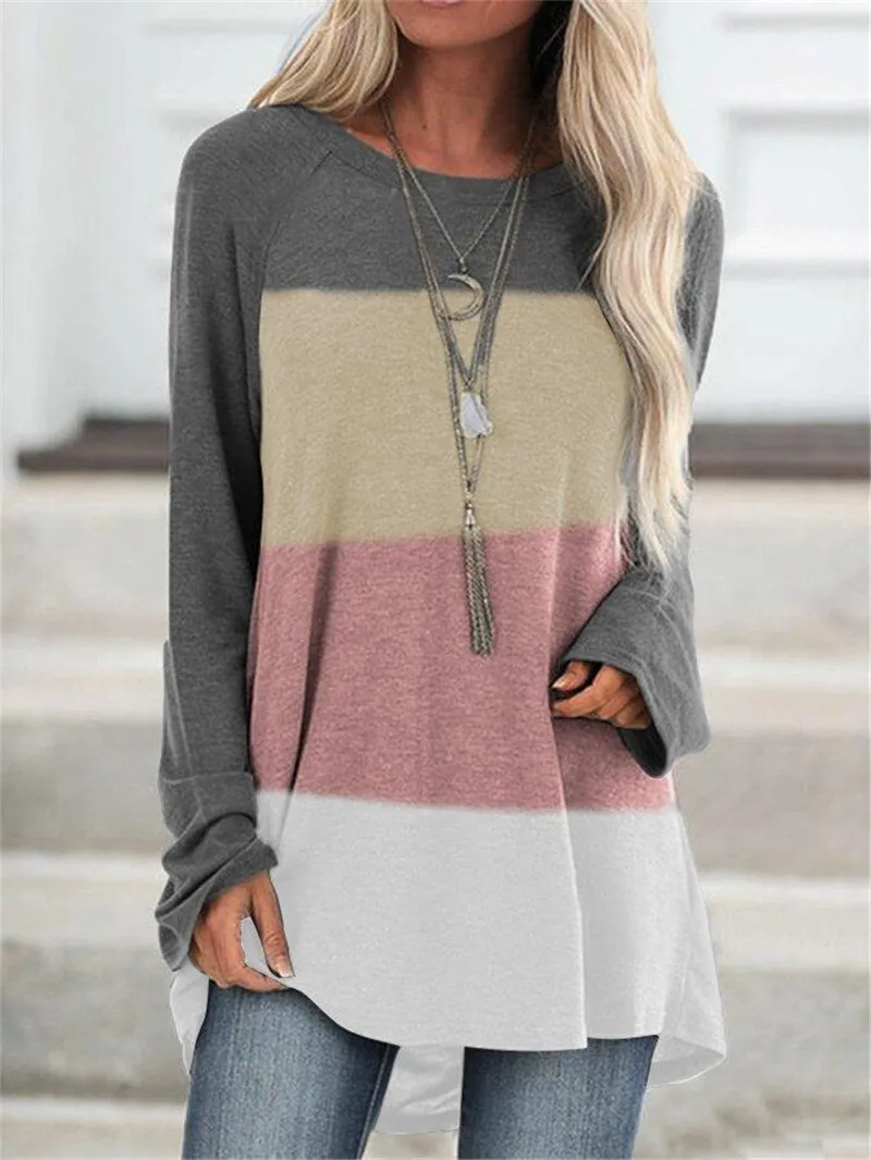 

New Gradient Print T-Shirt Women Long Sleeve Cotton Tops Loose Casual O-Neck Tee Autumn Female Tie-dye Street T-Shirt Pullover