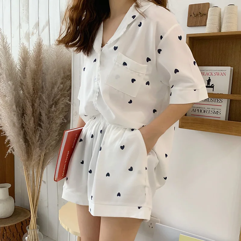 

Harajuku Summer Comfortable Sleepwear Turn Down Collar Loose Sweet Homewear Chic Printing Women Girls Pajamas Sets