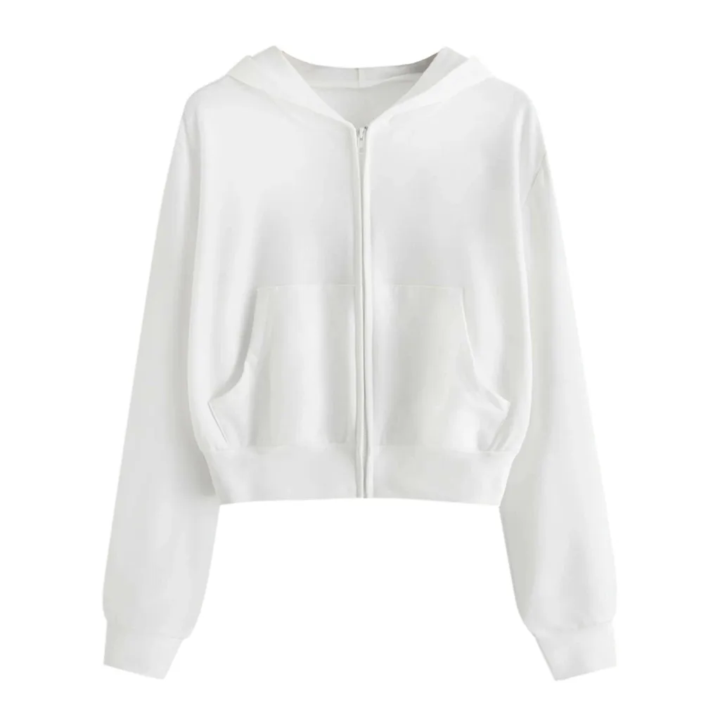 Women Casual Solid Long Sleeve Zipper Pocket Shirt Hooded Sweatshirt Tops Sudaderas Con Capucha Куртка Женская Весна Оверсайз