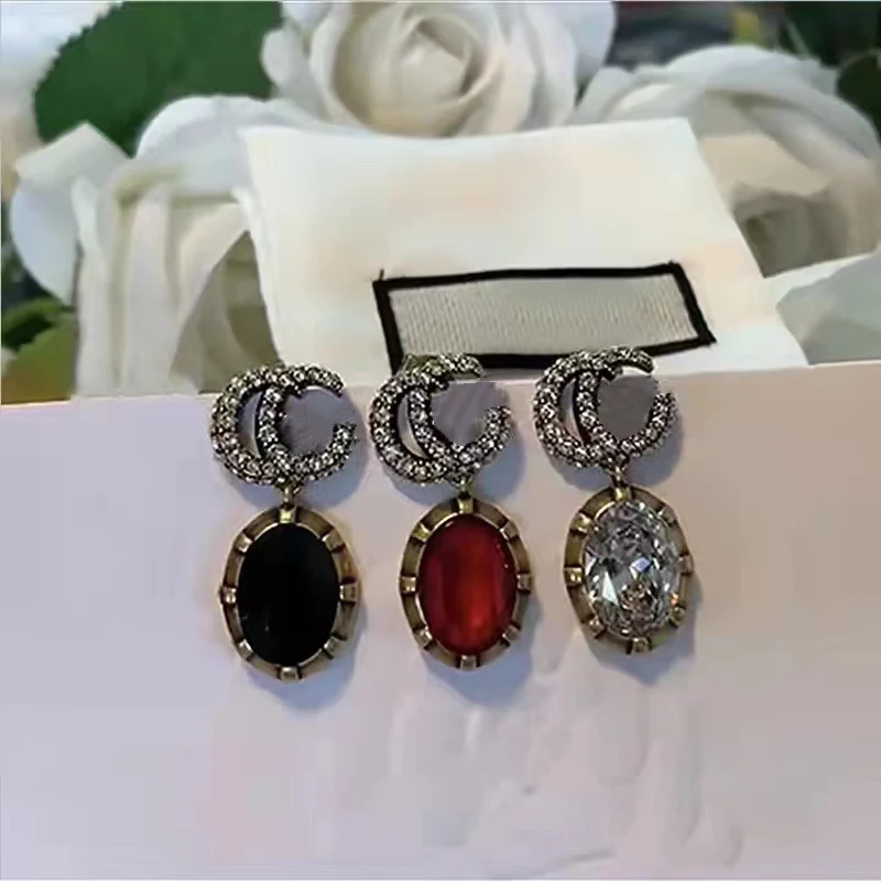 

New Product Sales Hot Style Retro Zircon inlaid Colorful Diamond Letter Earrings Fashion Temperament Ladies Earrings Gifts