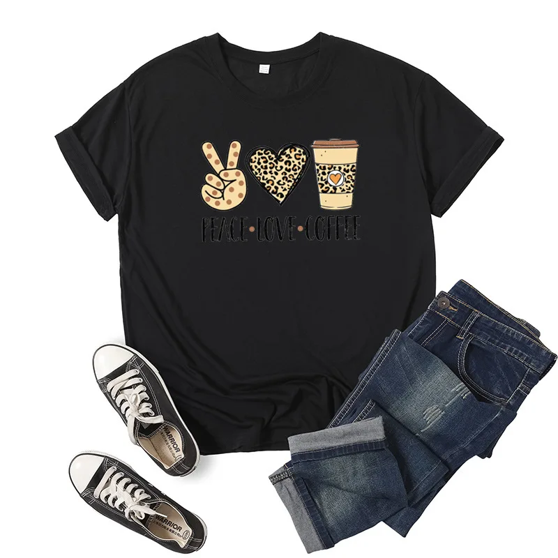 

Peace Love Coffee Letter Print Women T Shirt Short Sleeve ONeck Loose Women Tshirt Ladies Tee Shirt Tops Clothes Camisetas Mujer