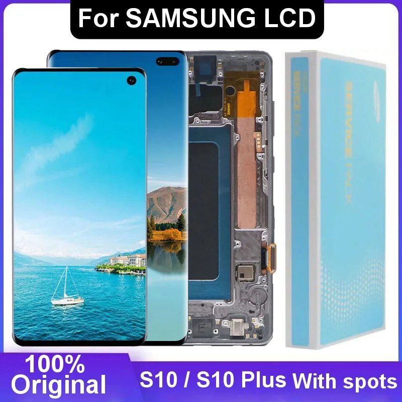 

ORIGINAL AMOLED S10 LCD Display For SAMSUNG Galaxy s10 G973 G973F S10 Plus G975 G975F G975F/DS Touch Screen Digitizer With spots