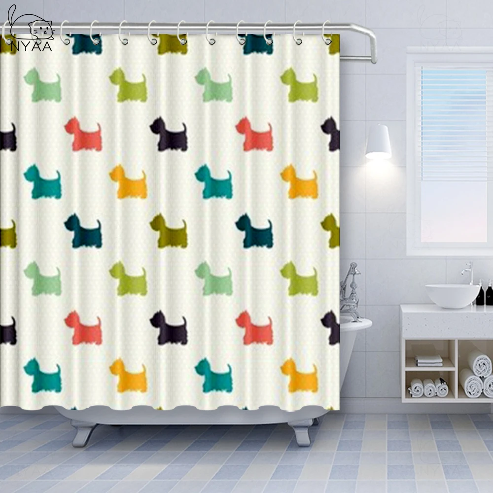 

NYAA Green Pattern Dogs Silhouettes Scottie And Westie Scotland Terrier Polyester Fabric Waterproof Shower Curtain For Bathroom