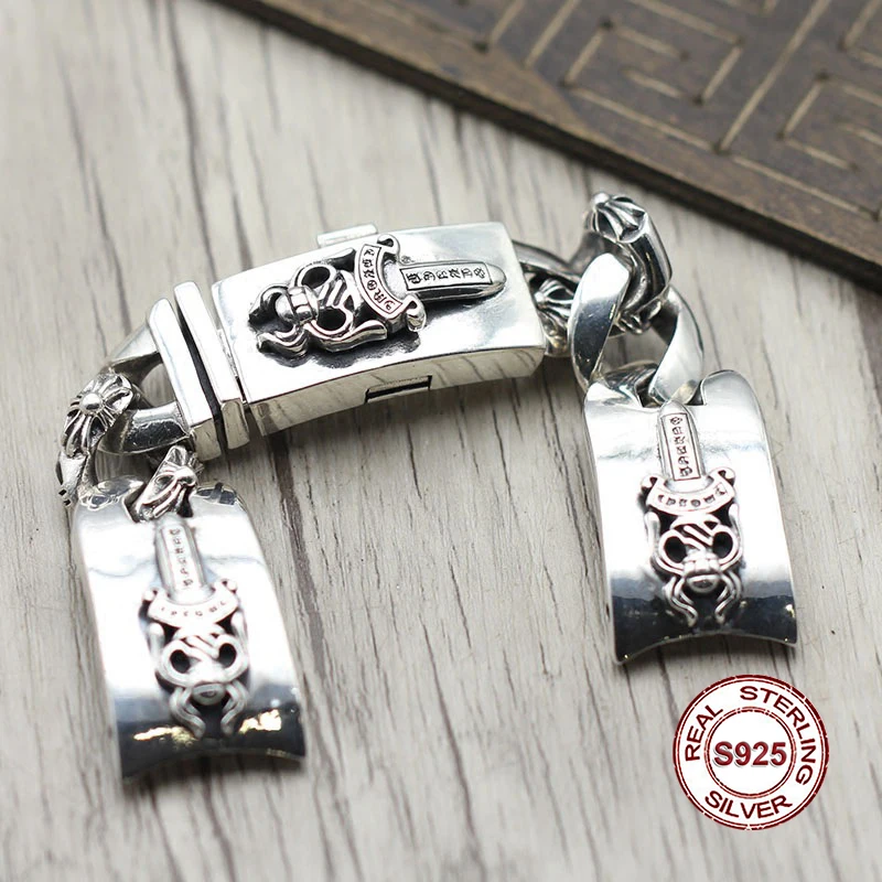 S925 наручные часы из стерлингового серебра цепь личности стиль ретро Панк