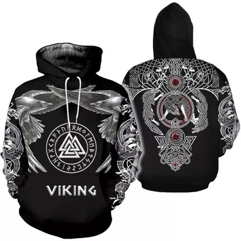2020 зимние Viking татуировки Объёмный рисунок (3D-принт) толстовки повседневные