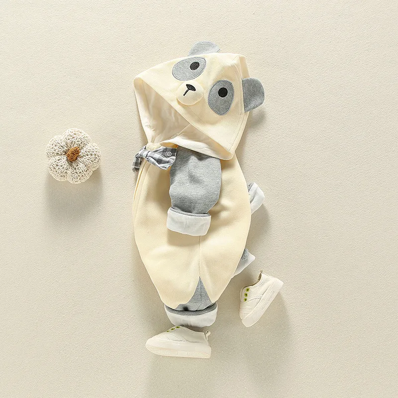 

New baby jumpsuit long sleeve hooded 2021 spring and autumn panda newborn clothes