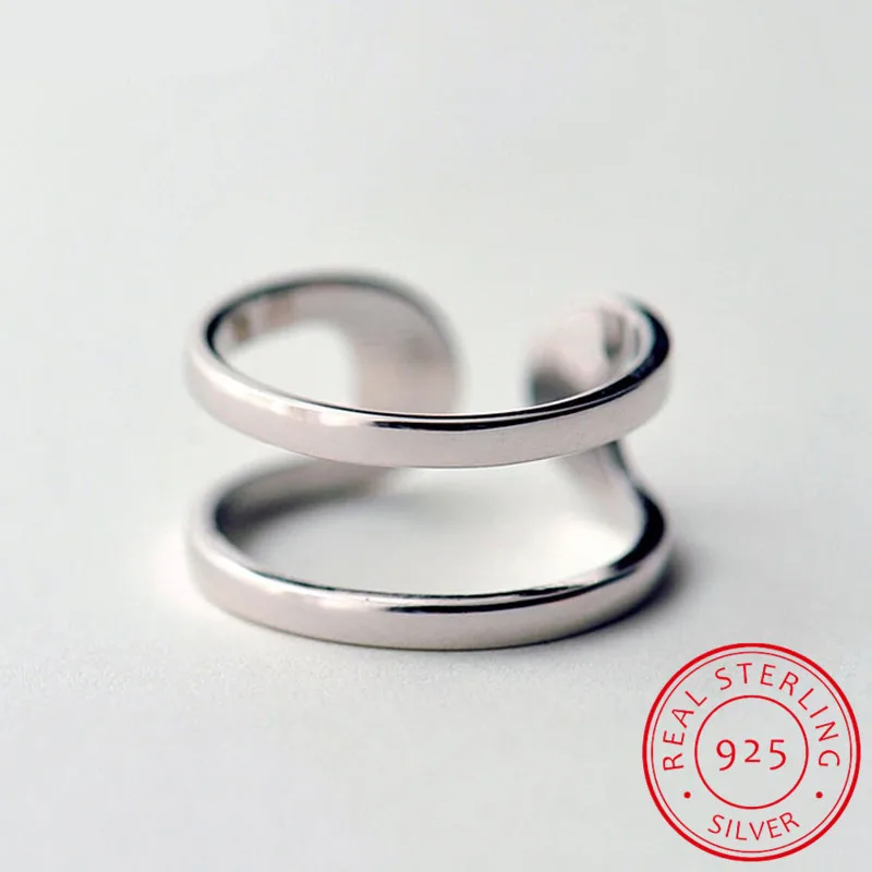 

Minimalist Geometric Double line Adjustable Ring Genuine 925 Sterling Silver Trendy Fine Jewelry For Charm Women Bijoux