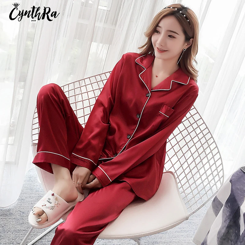 

Pajamas Female Summer Lace Silk Sleepwear Set Long-Sleeved Woman 's Sleepwear Artificial Silk Homewear Nightclothes For Women